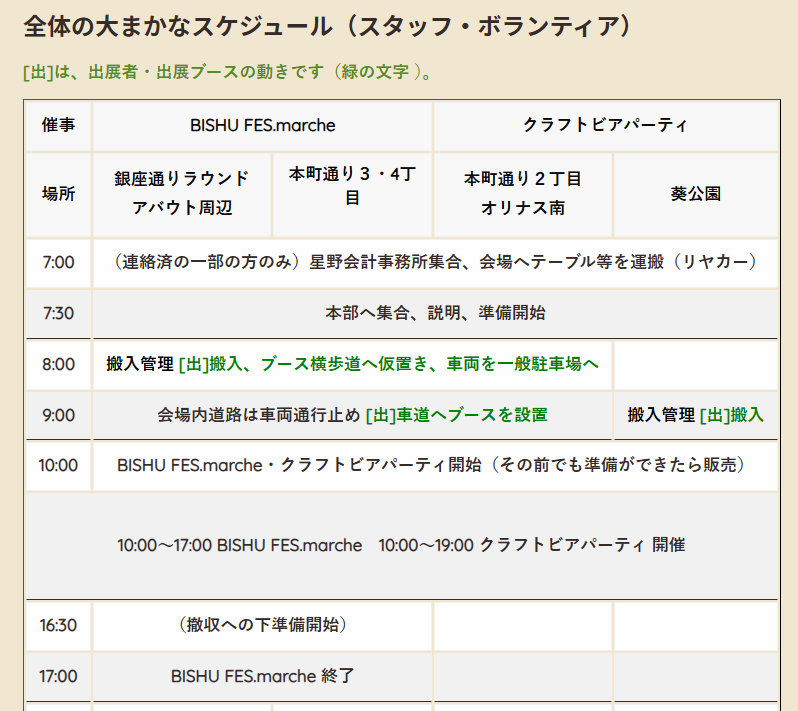 スタッフ・ボランティアの当日は（作業内容）…2025.11.8(土)・9(日) クラフトビアパーティⅩ ＋ BISHU FES.marcheⅢ